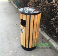 社區環保圓柱鋼木垃圾桶