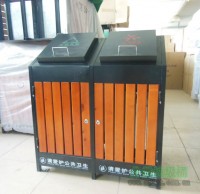 戶外環保鋼木揭蓋式（shì）垃圾桶