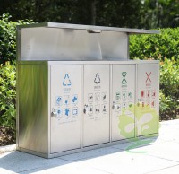 戶外市政街道四連體不鏽鋼垃圾箱