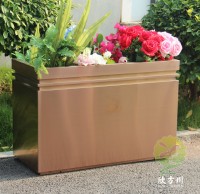 戶外拉絲玫瑰金不鏽鋼方形（xíng）花盆（pén）