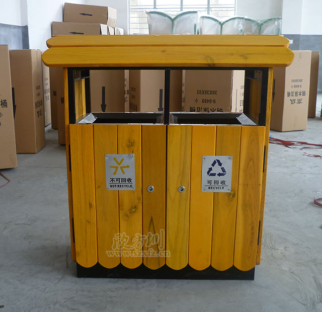 仿(fǎng)古屋形鋼木(mù)垃圾桶 仿古屋形鋼木垃圾桶